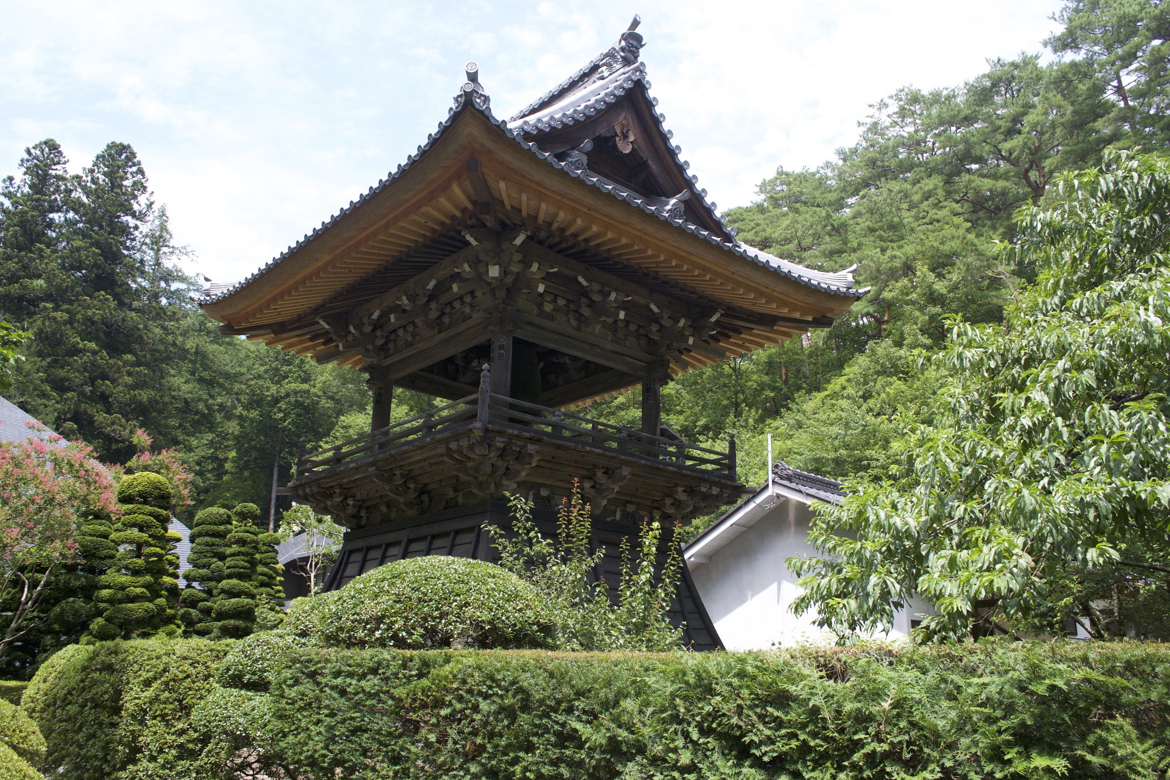 An elevated single-tiered open pagoda.
