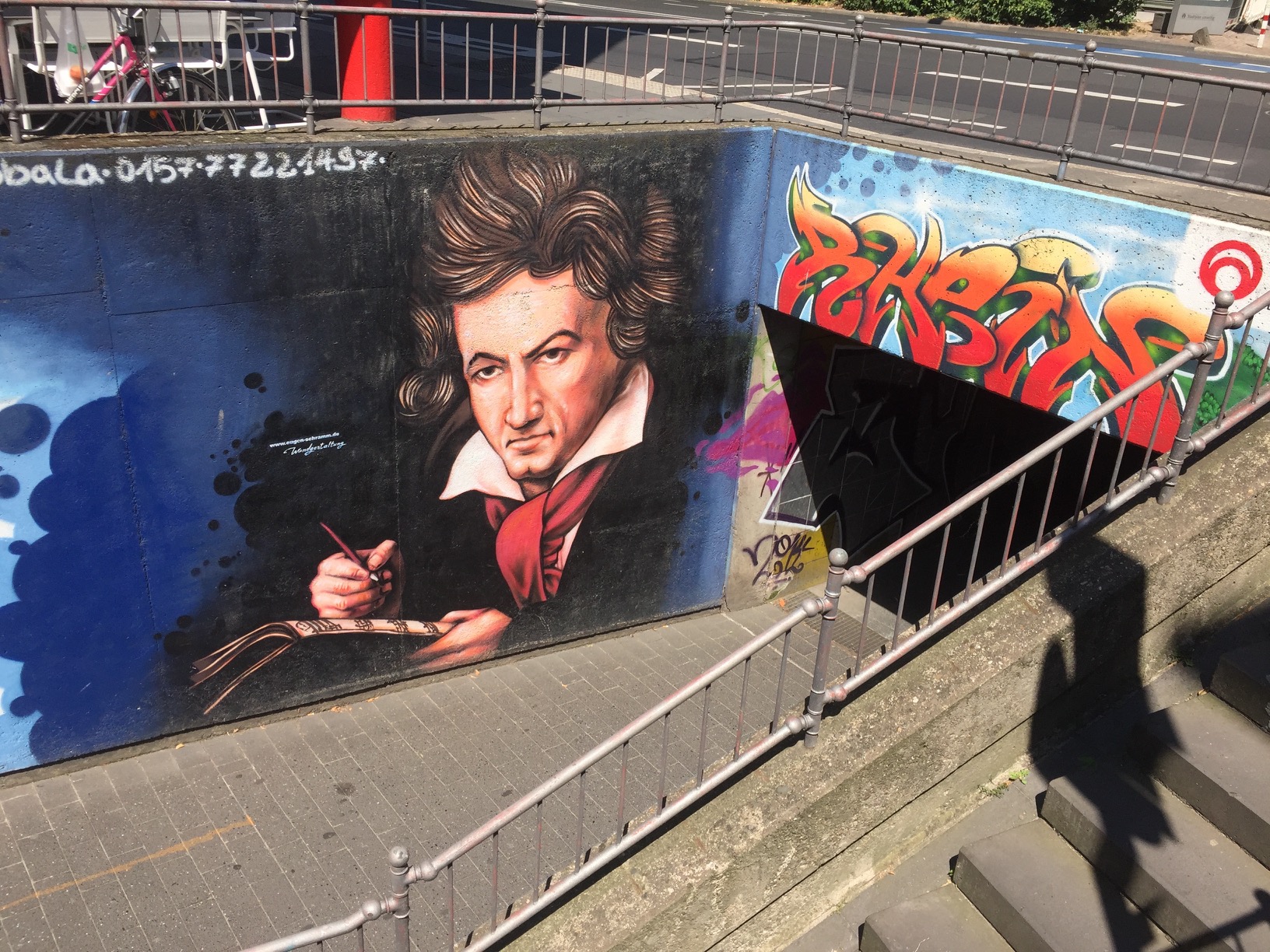 Mural of Beethoven on a tunnel leading to the Rhine.
